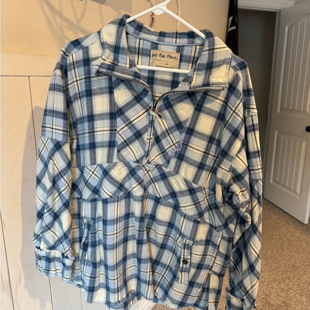 We The Free Blue and White Plaid Pull over
